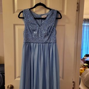 Blue Sequin Sleeveless Dress